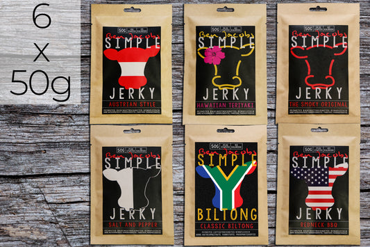 Enkel Jerky - Prøveeske (6 Varianter)